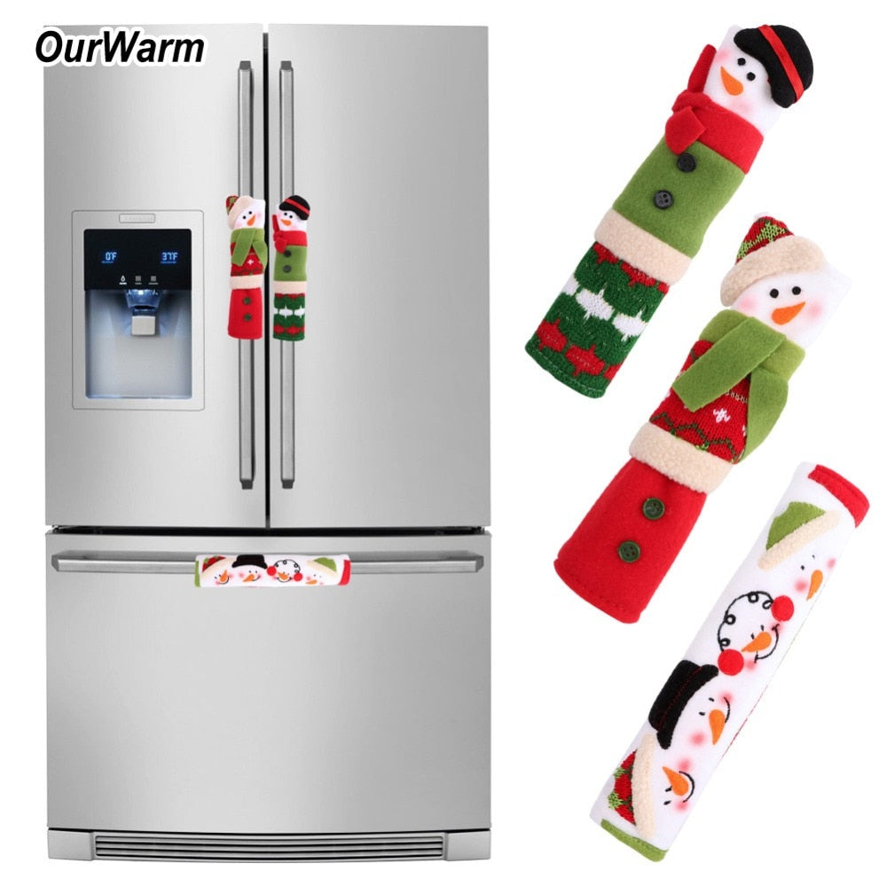 3pcs Christmas Fridge Handle Microwave Oven Dishwasher Door Handle Covers