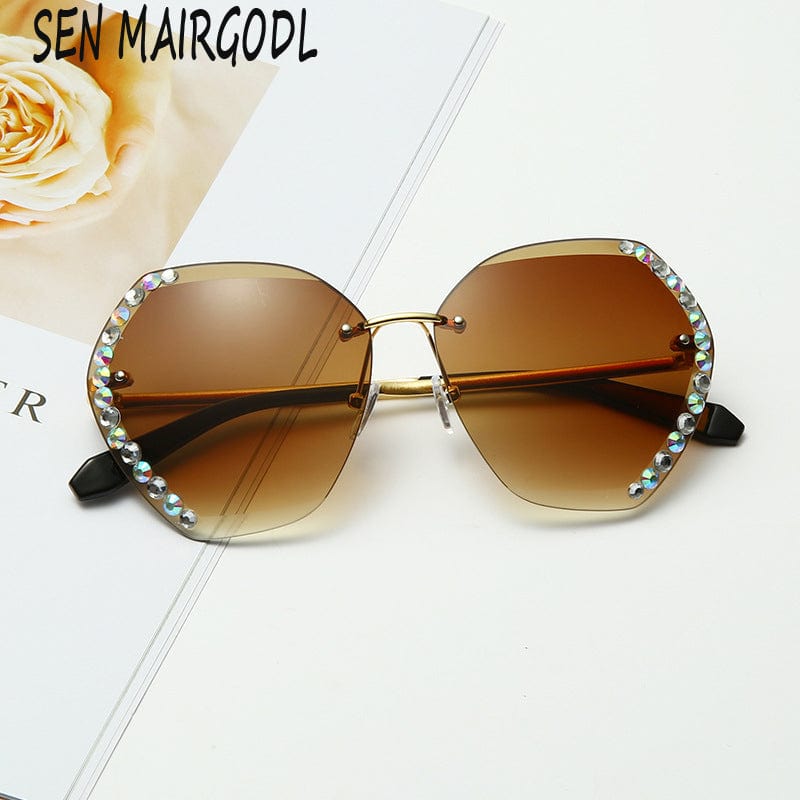 Sunglasses - Sen Mairgodl Frameless  Classic Oval Crystal Women's UV400 Sun Glasses