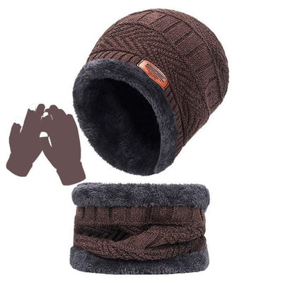 3 Piece Set Thick And Warm Winter Hat Scarf And Touch Screen Gloves Set
