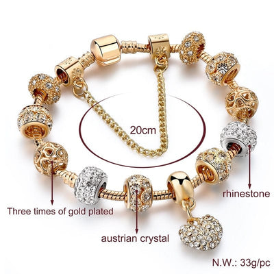 Bracelet - Women's Gold Heart Charm Crystal Bracelet
