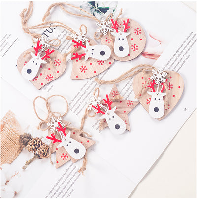 3pcs Cute Wooden Craft Reindeer Elk Snowflake Christmas Ornament