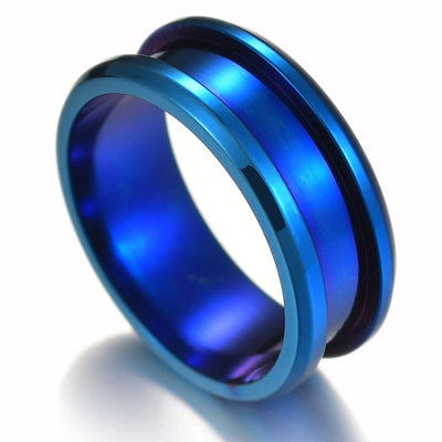 Ring - Unisex Smooth 8mm Titanium Steel Double Bevel Groove Ring