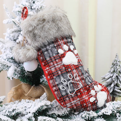 Christmas Stocking Decorations Fur Collar with Dog Paw