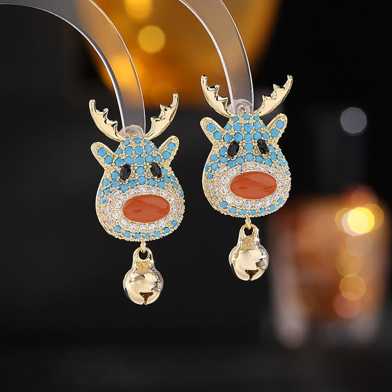 Christmas Earrings - Colorful Zircon Inlaid Xmas Ear Rings