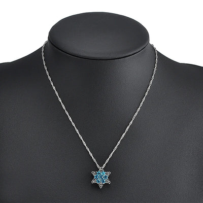 Christmas Necklace - Blue Zircon Crystal Snowflake Silver Necklace