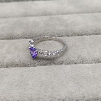 Ring - Women's S925 Sterling Silver Natural Amethyst Heart Gemstone Ring