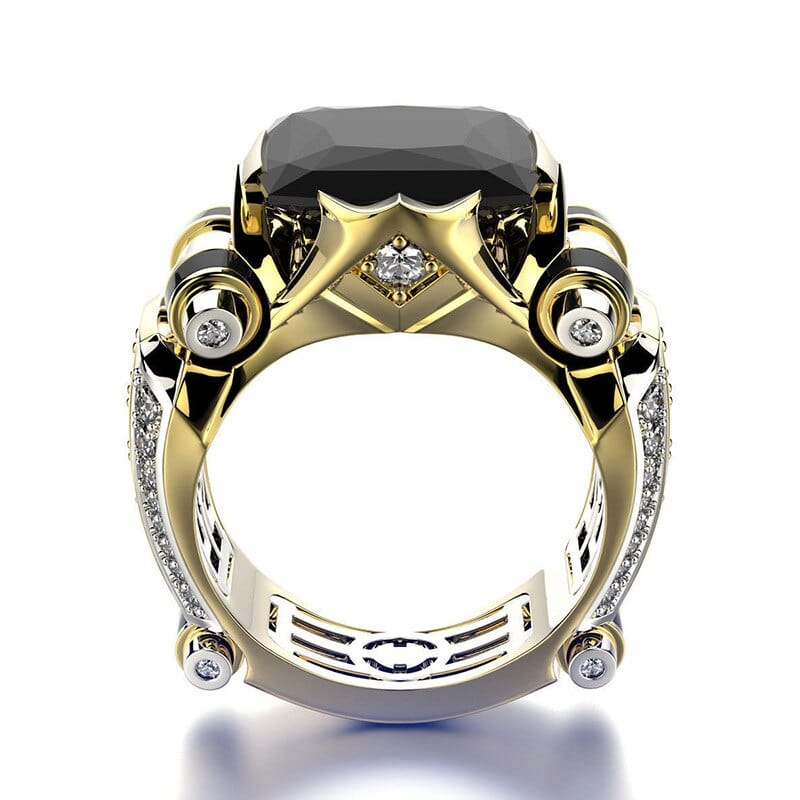 Ring - Men's Vintage Gold With Black Stone Steampunk Ring