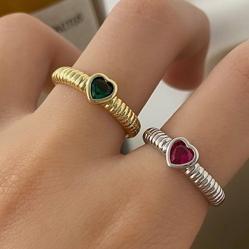 Ring - Women's Metal Colored Brick And Stone Love Heart Ring