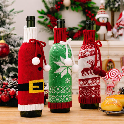 Christmas Knitted Wool Wine Bottle Xmas Bottle Cover