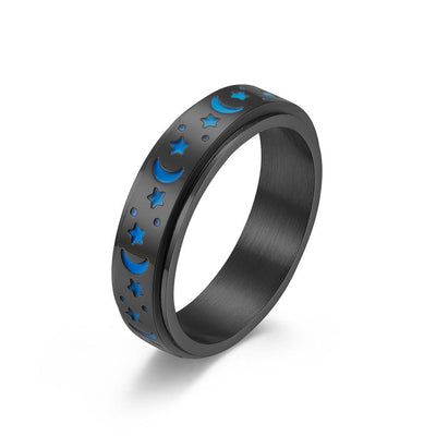 Ring - Unisex Rotating Glow In The Dark Star Moon Titanium Stainless Steel Fidget Ring