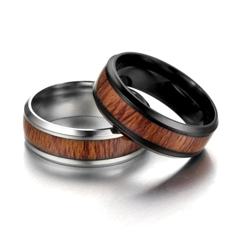 Ring - Unisex Vintage Stainless Steel Wood Couples Ring