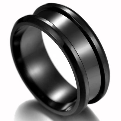 Ring - Unisex Smooth 8mm Titanium Steel Double Bevel Groove Ring