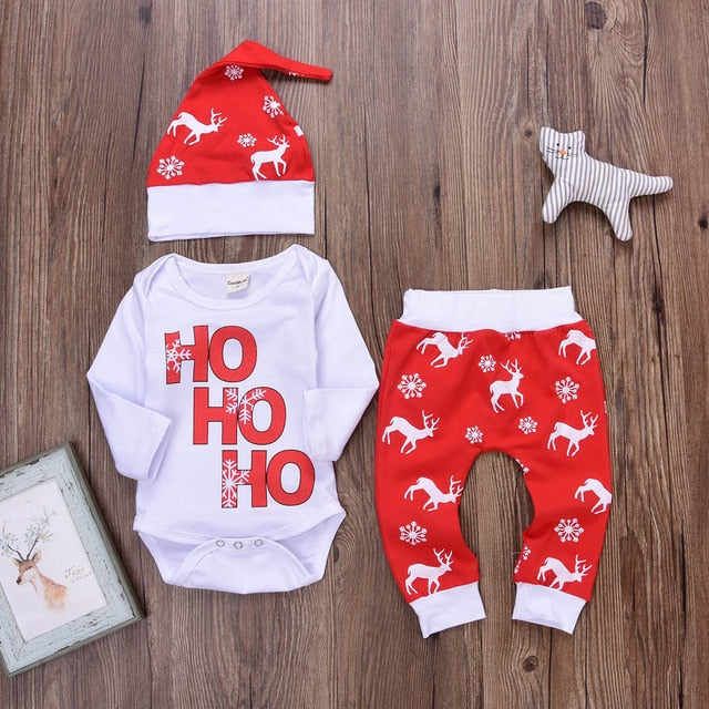 Baby Christmas Clothes - HO HO HO Letter Print Long Sleeve Xmas Tops Pants Set