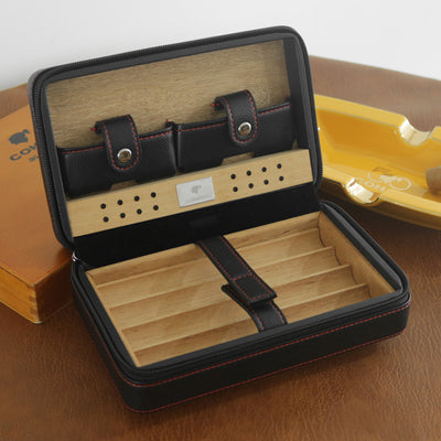 Portable Cedar Wood Leather Cigar Box Humidor