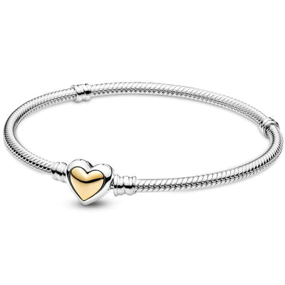 Bracelet - Women's Original Moments Domed Golden Heart Clasp Snake Chain Bracelet