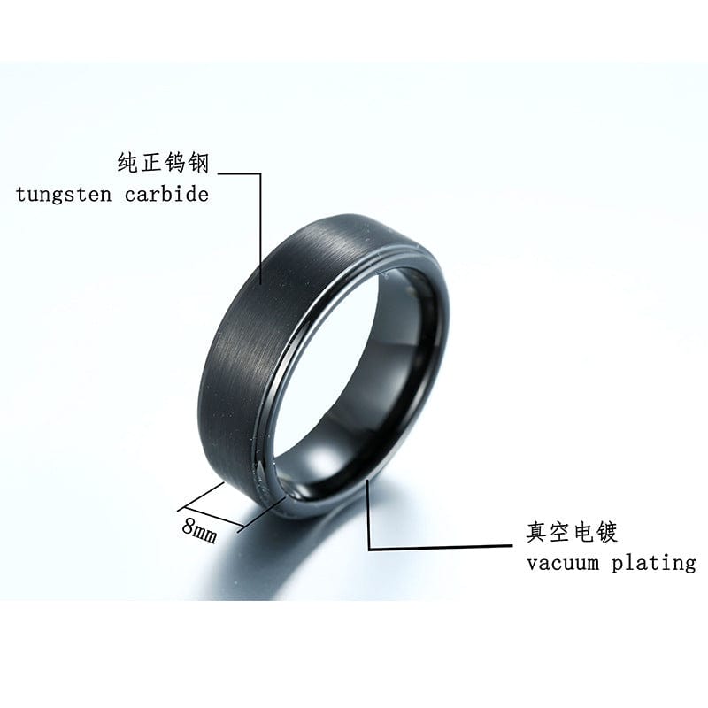 Ring - Men's Simple All Black Tungsten Stainless Steel Ring