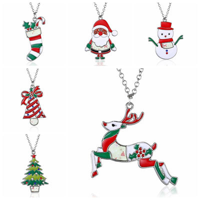 Christmas Necklace - Enamel Jewelry Xmas Pendant Necklace