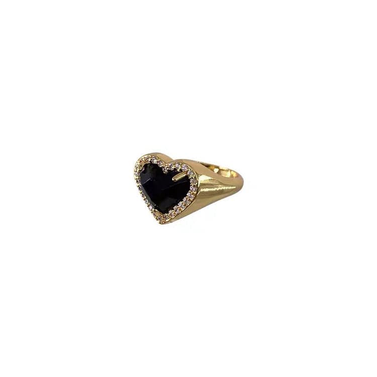 Ring - Women's Sense Black Heart Design Zircon Love Adjustable Ring