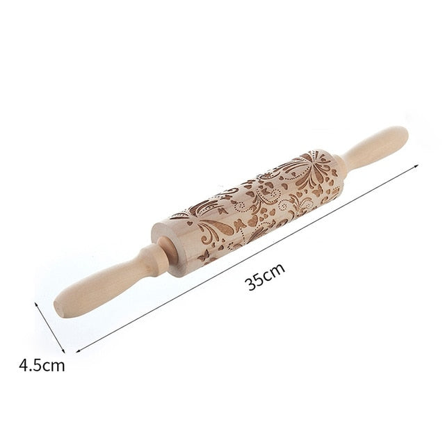 Christmas Deer Tree Snow Star Wood Rolling Pin