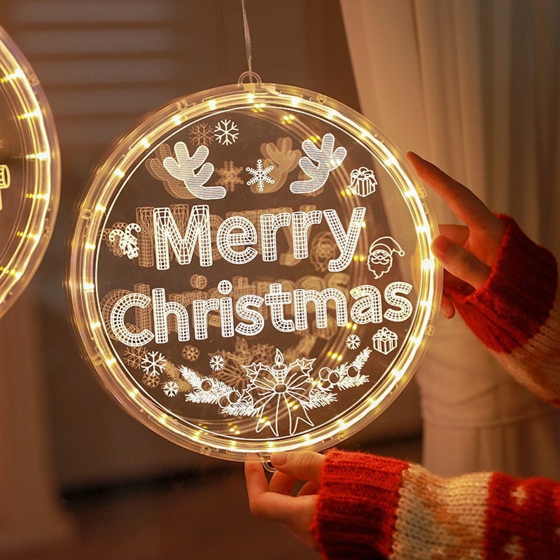 Merry Christmas Happy New Year LED Window Ornament