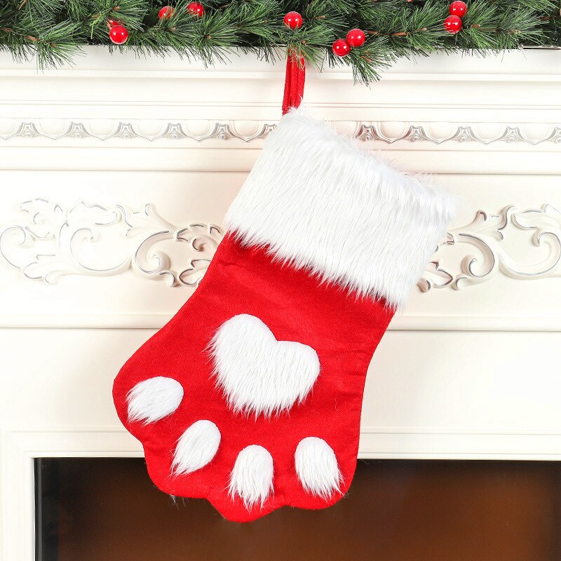 Large Red Grey Long Haired Dog Paw Christmas Socks