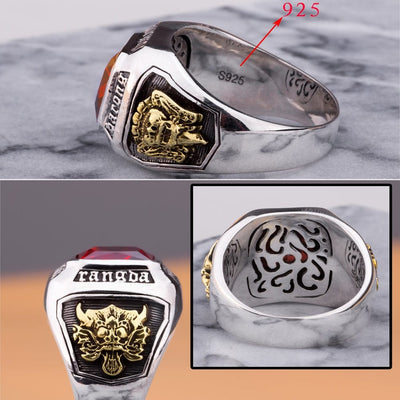 Ring - Men's Vintage 925 Sterling Silver MetJakt Ruby Ring