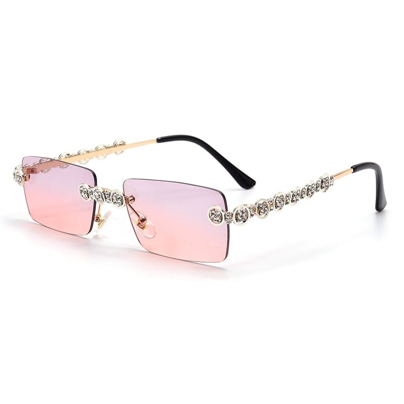 Sunglasses - Rimless Rectangle Diamond Rhinestone UV400 Sun Glasses