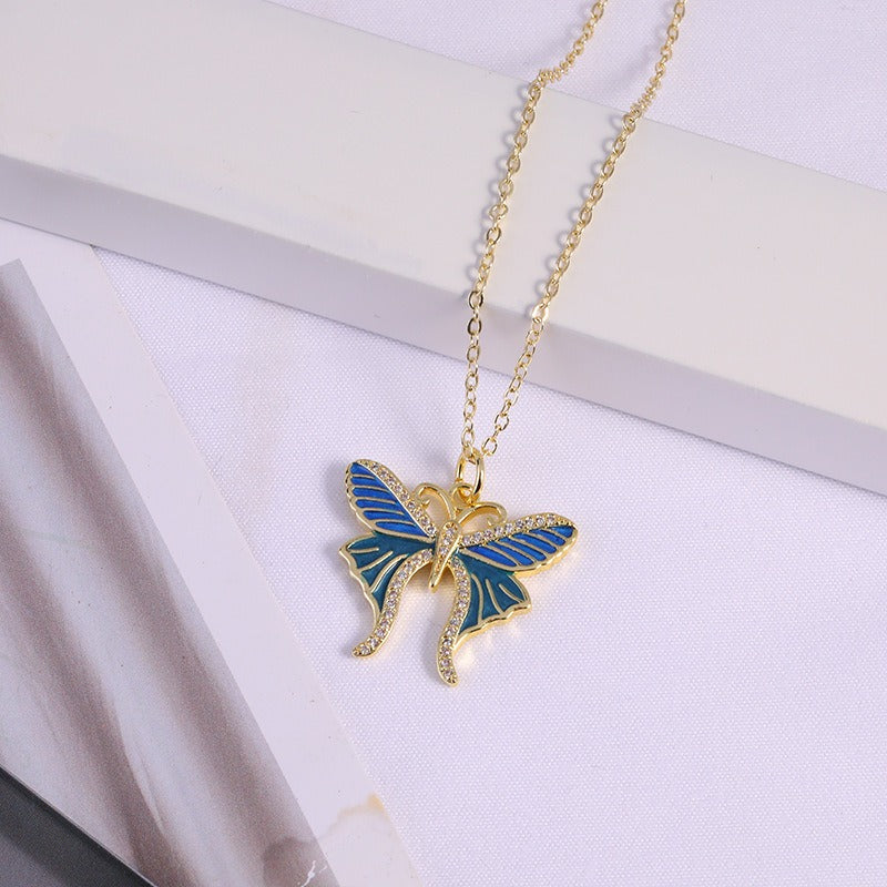 Necklace - Women's Inlaid Zircon Oil Butterfly Necklace