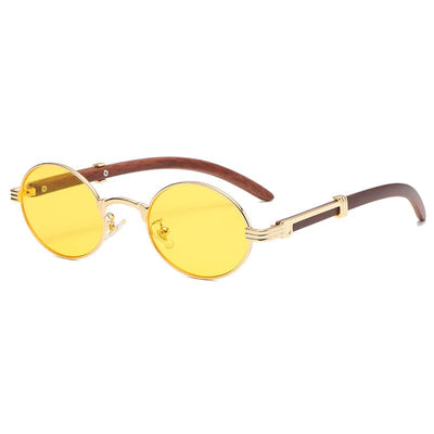 Sunglasses - Vintage Imitation Wood-Print Round Hipster Men's UV400 Sun Glasses