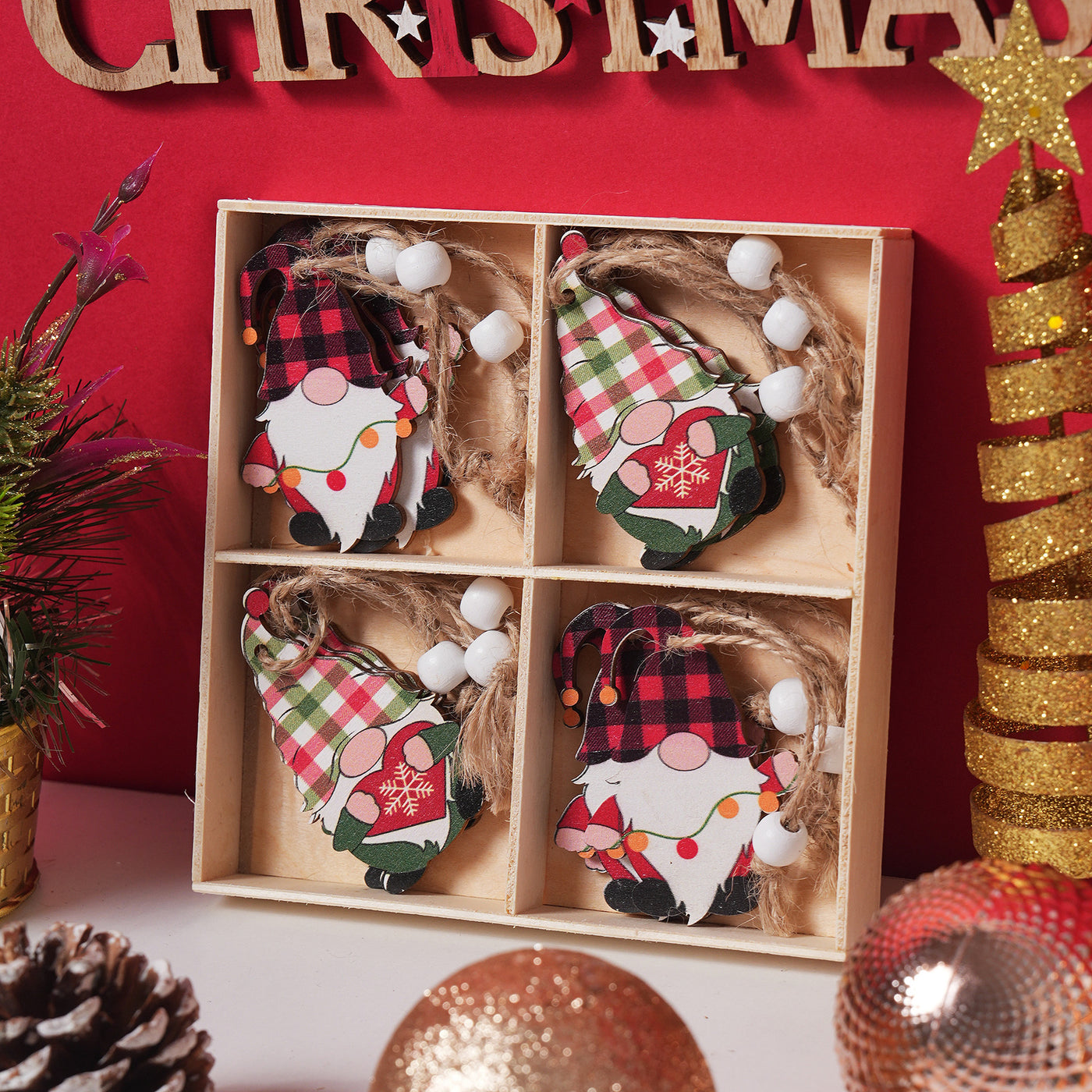 12PCS Christmas Tree Xmas Tree Wooden Ornament