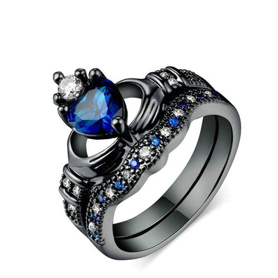 Ring - Unisex Carofeez Black Blue Zircon Charm Stainless Steel Wedding Couples Ring