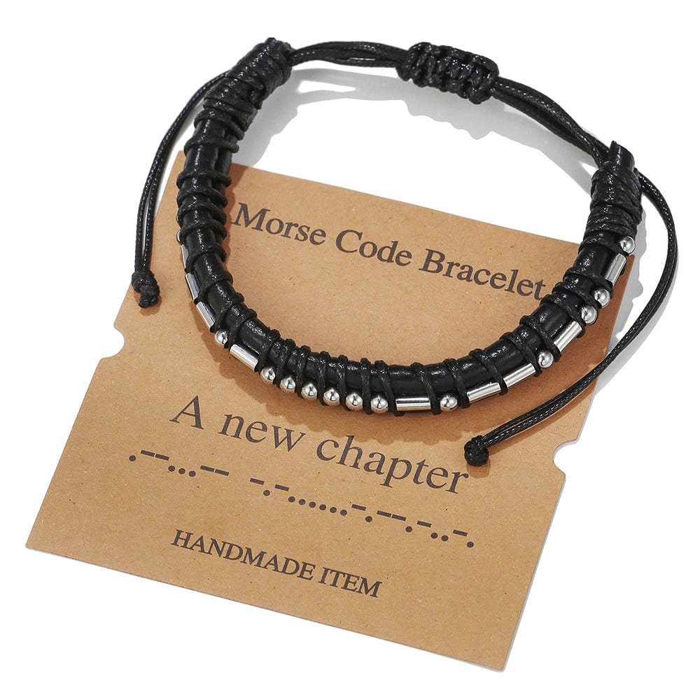 Bracelet - Unisex Morse Code Alphanumeric Leather Stainless Steel Cancer Bracelet