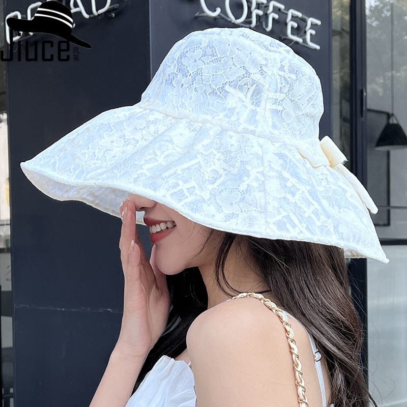 Women's Goddess Lace Bow Tie Big Brimmed Sunscreen Sun Hat