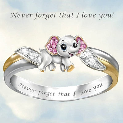 Ring - Women's Never Forget I Love You Crystal Zircon Pink Elephant Ring