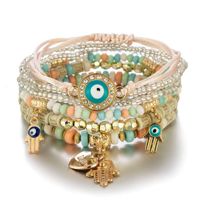 Bracelet - Women's Multi-Layer Hand-Beaded Fashion Eye Bead Bracelet