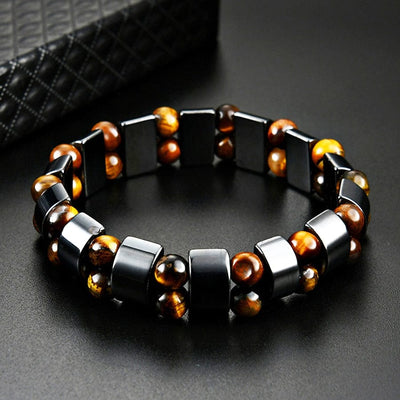 Bracelet - Unisex Double Hematite Tiger's Eye Charm Bracelets Natural Energy Stone Bracelet