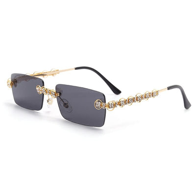 Sunglasses - Rimless Rectangle Diamond Rhinestone UV400 Sun Glasses