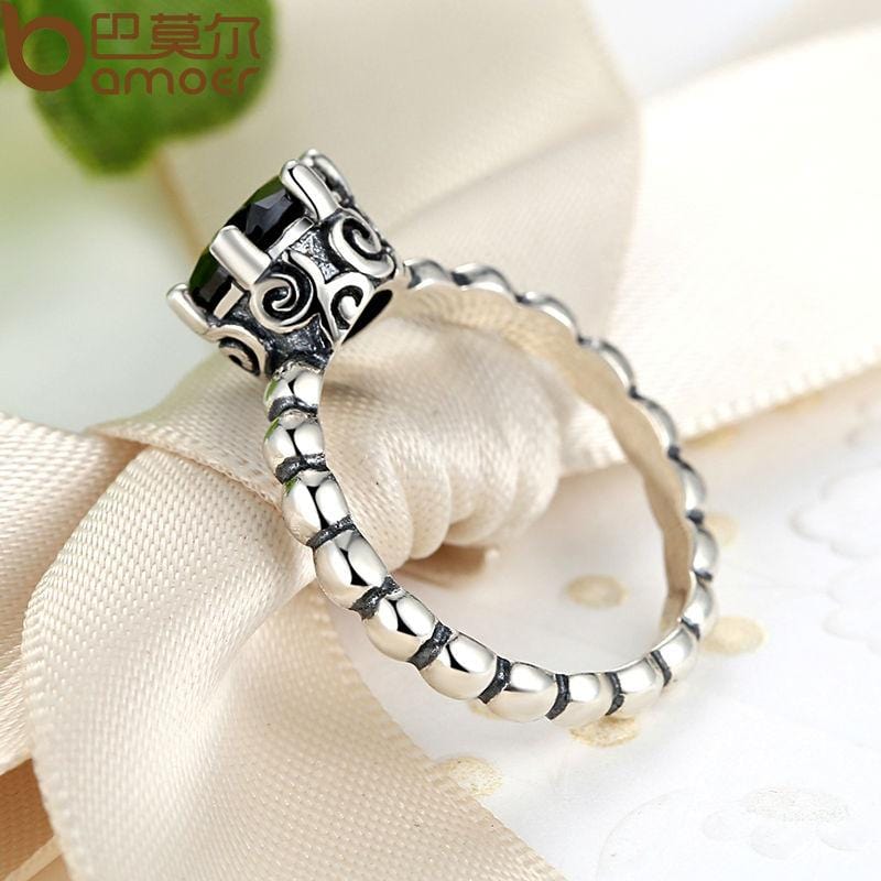 Ring - Women's BAMOER 925 Sterling Silver with Black Cubic Zirconia Ring