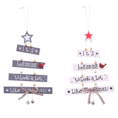 Christmas Wooden Decorative Pendant Grey White Pendant