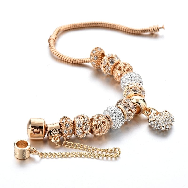 Bracelet - Women's Gold Heart Charm Crystal Bracelet