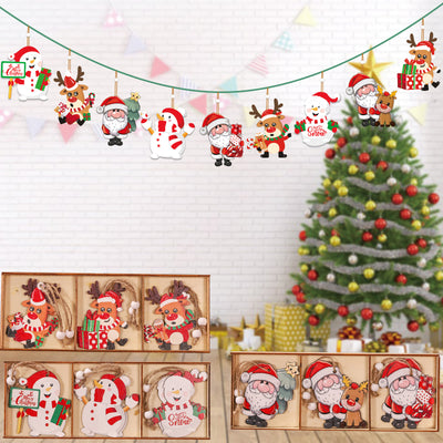 9PCS Christmas Cartoon Wooden Xmas Tree Ornaments