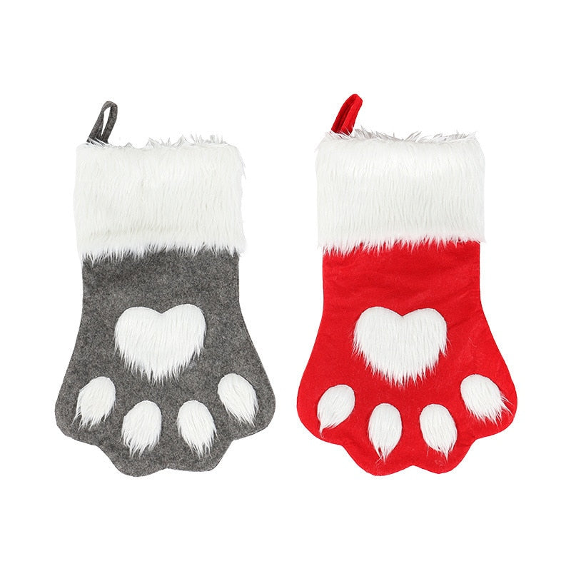 Large Red Grey Long Haired Dog Paw Christmas Socks