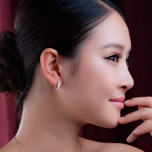 Earring - Women's 925 Sterling Silver Crystal Circle Earring