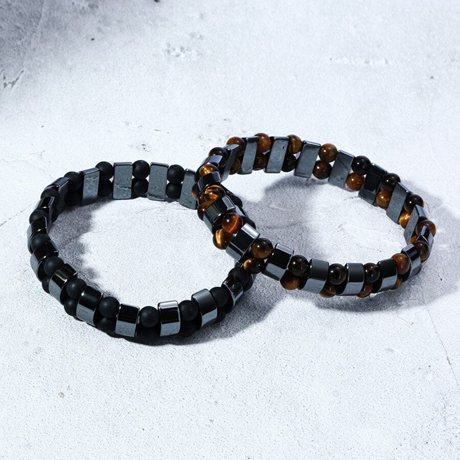 Bracelet - Unisex Double Hematite Tiger's Eye Charm Bracelets Natural Energy Stone Bracelet