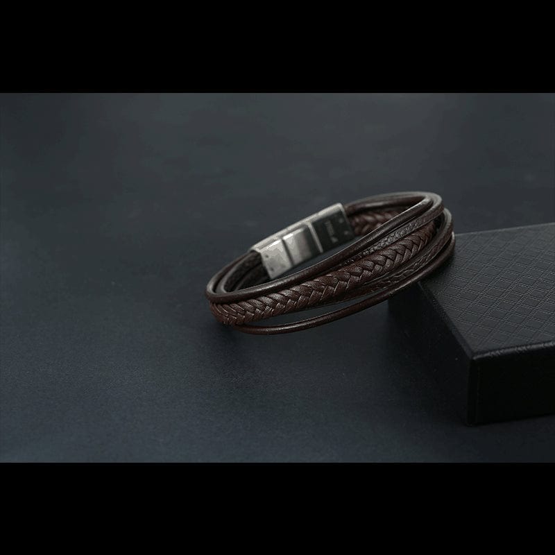 Bracelet - Men's New Retro Style Multi-Layer Leather Stainless Steel Boutique Glossy Bracelet