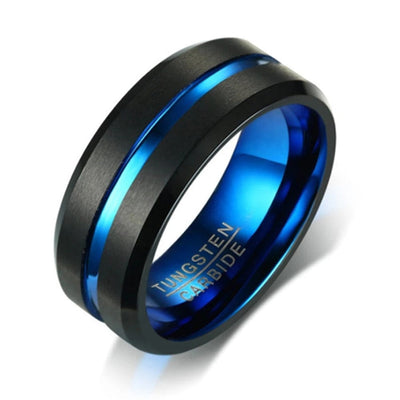Ring - Men's Two Color Elegant Electric Blue Black Tungsten Steel Ring