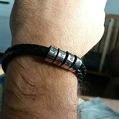 Bracelet - Men's DIY Titanium Steel Bead Letters Multilayer Braided Leather Bracelet