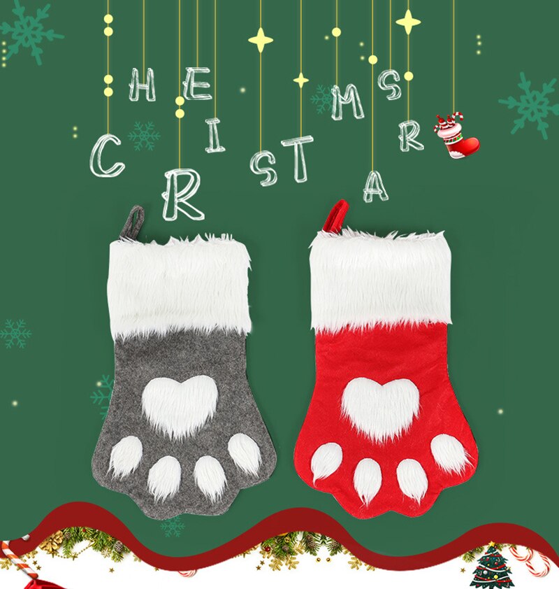 Large Red Grey Long Haired Dog Paw Christmas Socks