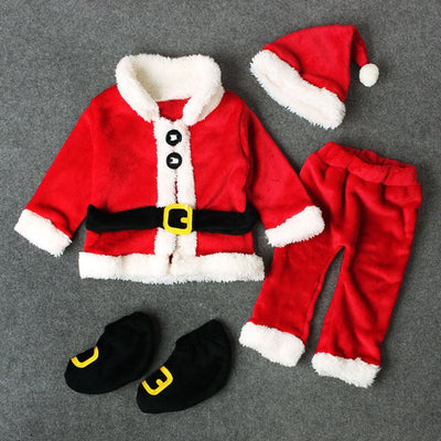 Baby Christmas Clothes - 4PCS Santa Top Pants Hat and Socks Outfit Set