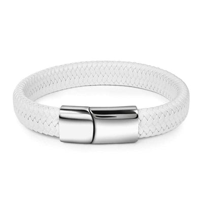 Bracelet -  Braided Leather Bracelet with Stainless Steel Magnetic Clasp